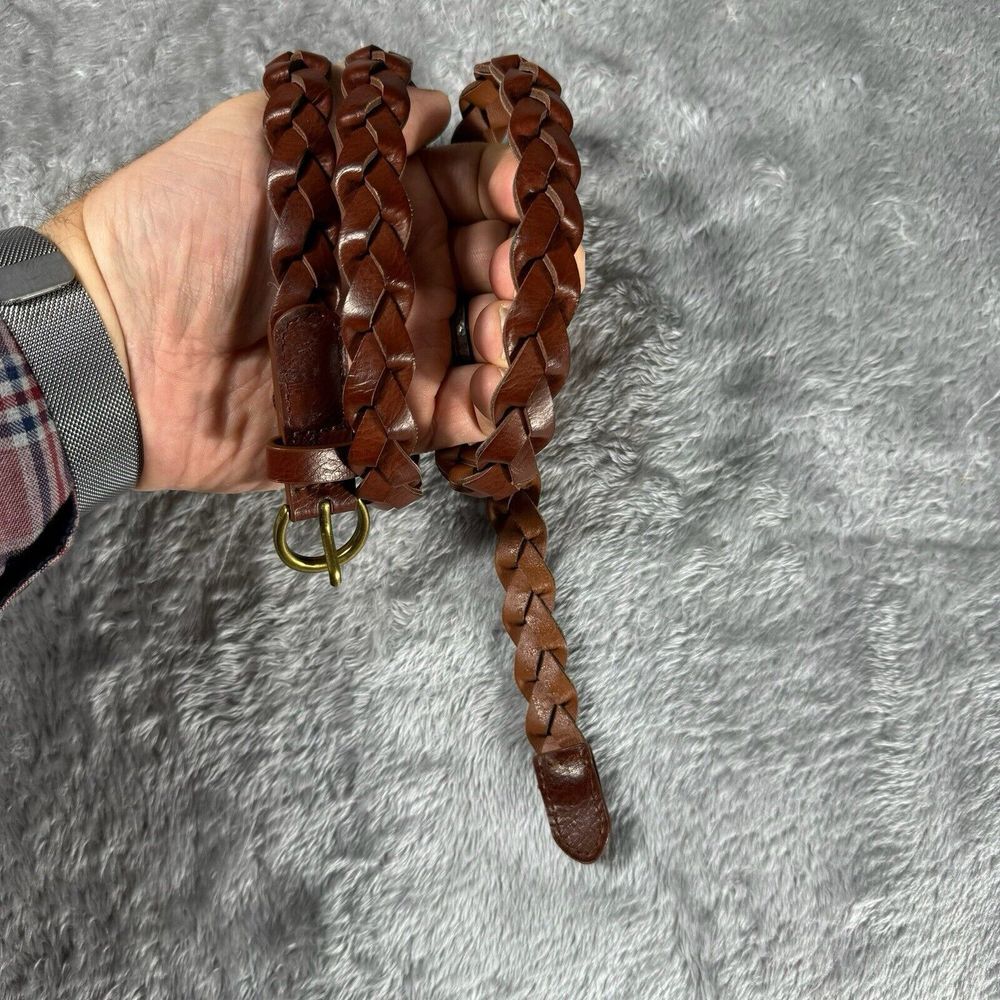Leather Braided Belt Womens L Brown Skinny Basic Minimalist Casual Capsule